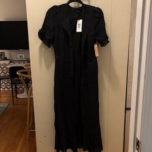 Black Button-Up Dress with Lace Detailing